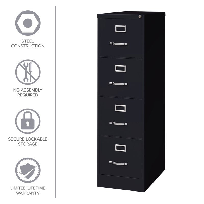 25-Inch Deep Metal Vertical File Cabinet with 4 Drawers Black - Commercial Grade Office Storage