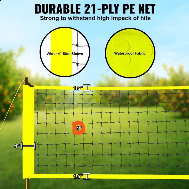 Portable Volleyball Net Set with Adjustable Steel Poles & PVC Net - Outdoor Sports Equipment