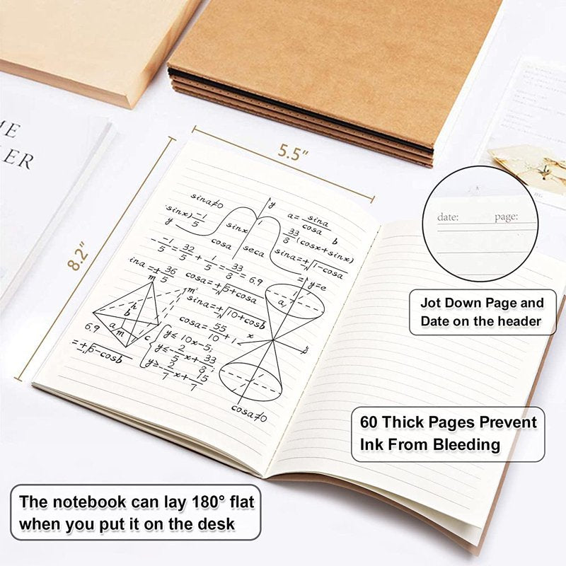 A5 Kraft Notebooks Bulk Pack - 60 Lined Pages, Soft Cover Travel Journals