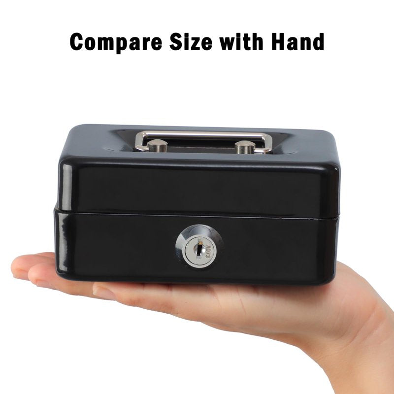 Mini Steel Lockable Cash Box with Key for Storage and Piggy Bank - Black