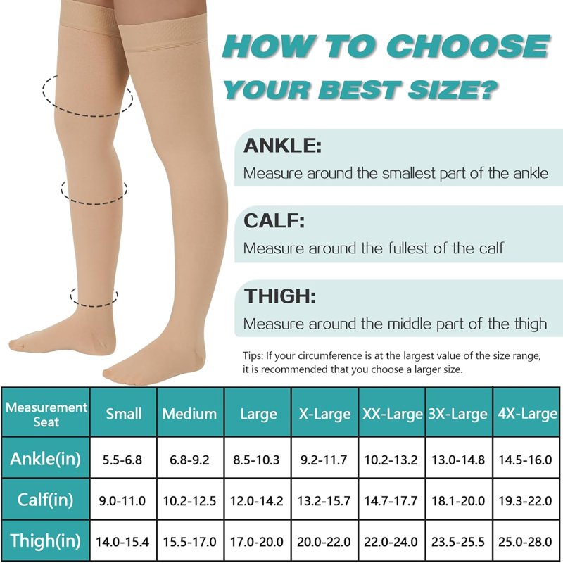 Unisex Thigh High Compression Stockings 20-32mmHg for Leg Support & Varicose Veins