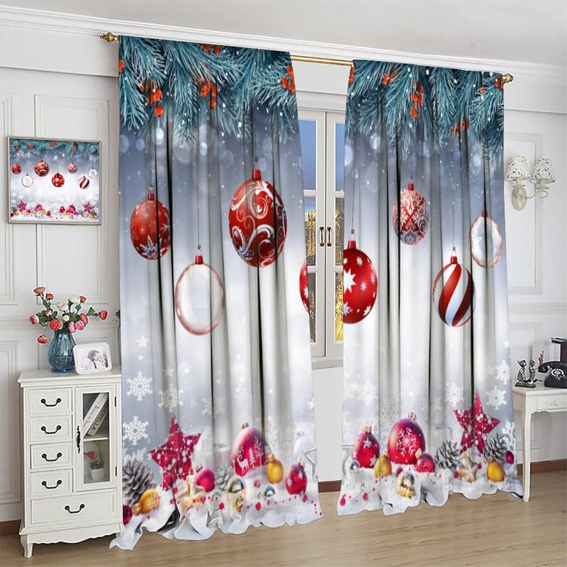 Christmas Snowman Xmas Tree Santa Curtains Blackout 2 Panel Set Window Drapes