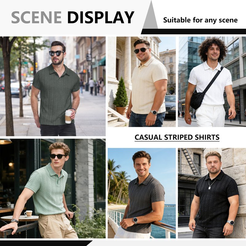 Men's Short Sleeve Polo Shirt Lightweight Cotton Casual Golf Top