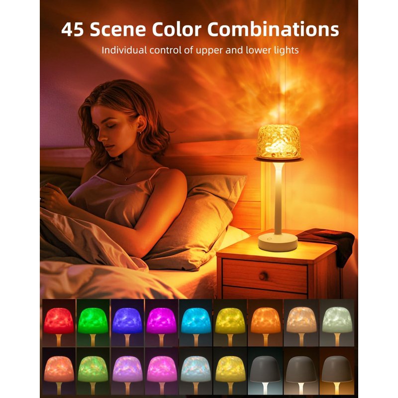 Ocean Wave Projector Table Lamp - 16 RGB Colors Touch & Remote Control