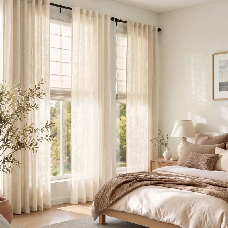 Farmhouse Semi Sheer Linen Curtains Light Filtering 84 Inch | 2 Panels