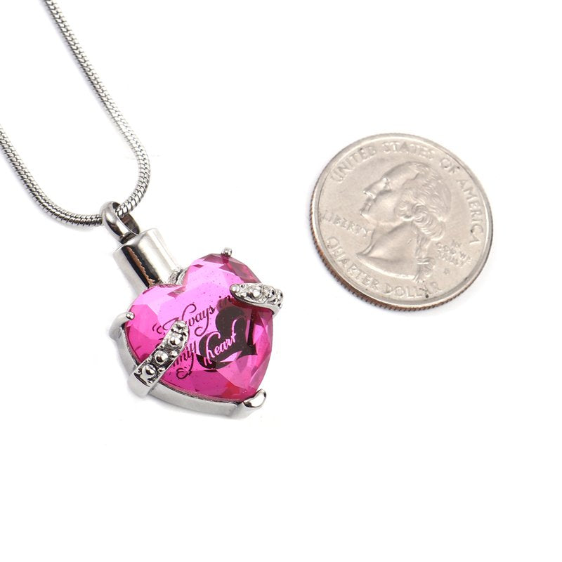 Rhinestone Heart Cremation Necklace with Chain - Memorial Jewelry for Women
