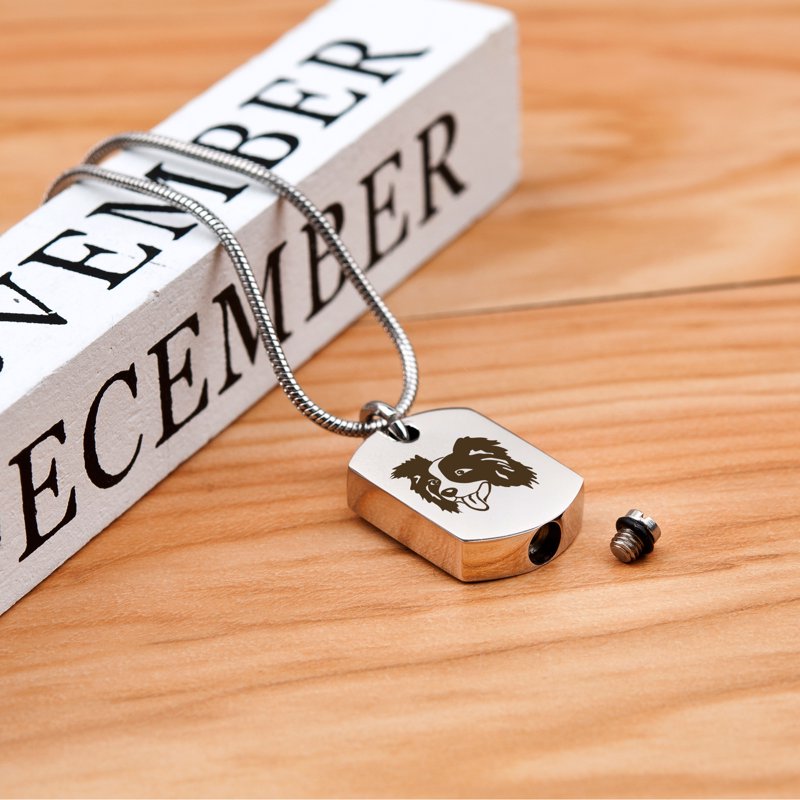 Pet Memorial Necklace for Ashes - Stainless Steel Dog Tag Keepsake Necklace