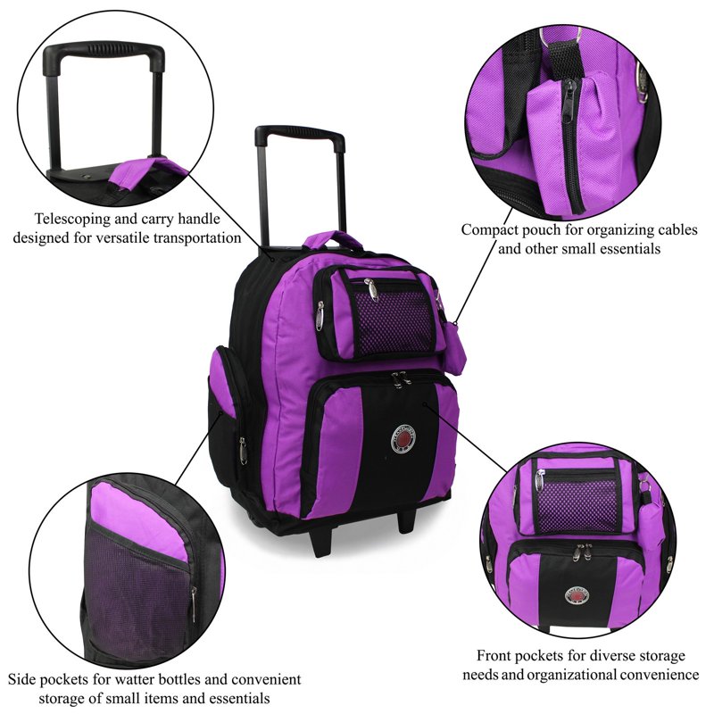 Travel Rolling Backpack 22-Inch Carry-On Airline Approved Durable Storage