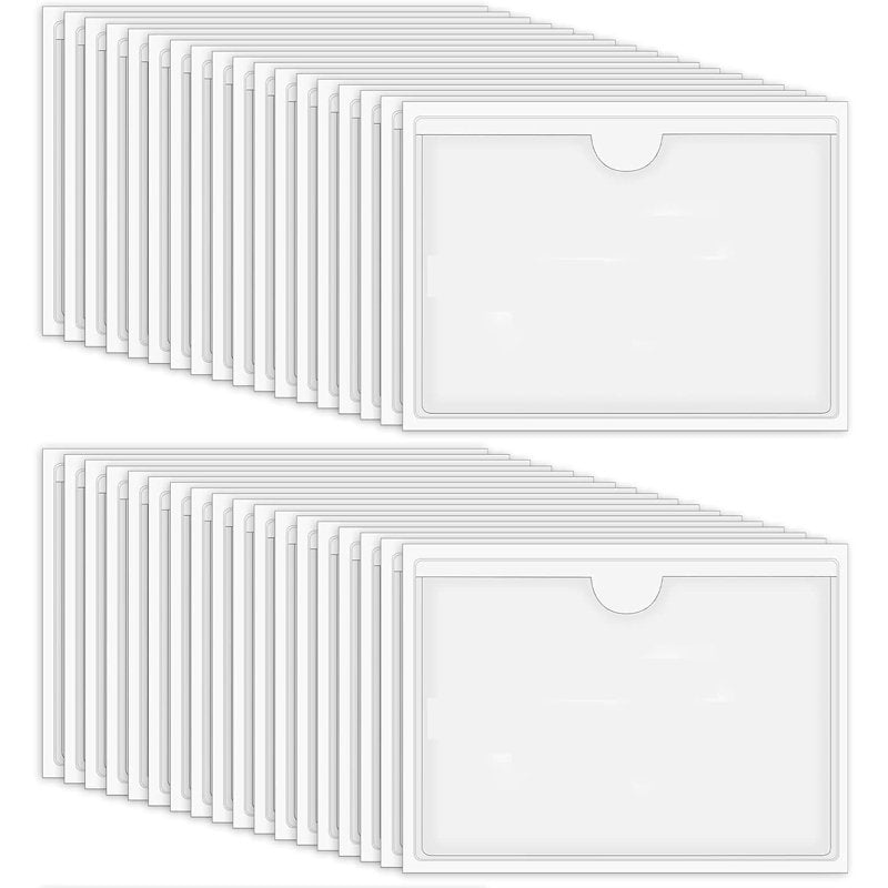 Self-Adhesive Plastic Index Card Holders - Clear Label Pockets for Organization