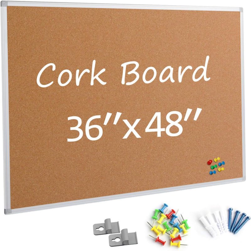 48x36 Inch Cork Bulletin Board with Aluminum Frame and 15 Pushpins - Wall Mount Office & Home Decor