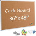 48x36 Inch Cork Bulletin Board with Aluminum Frame and 15 Pushpins - Wall Mount Office & Home Decor