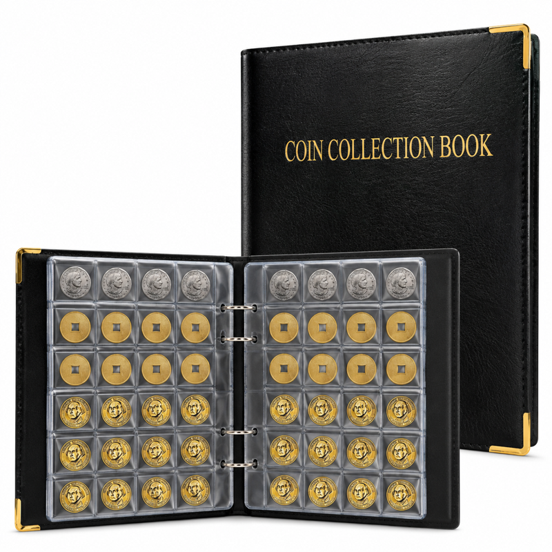 High Capacity Coin Collection Album with Clear PVC Sleeves, 480 Pockets, Portable Organizer