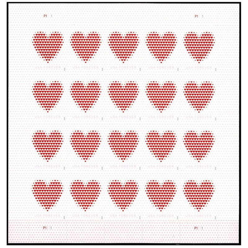 Made of Hearts USPS Forever Postage Stamps - Wedding Celebration Sheet of 20, 100, or 2