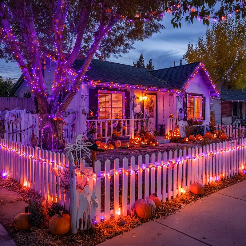 Outdoor Solar Halloween String Lights 400 LED 151ft Waterproof Orange & Purple