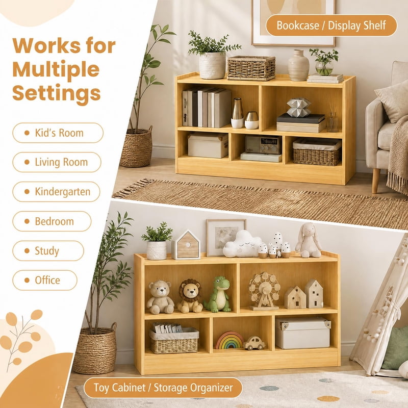 Kids 2-Shelf Toy Storage Bookcase with Cubes - Wooden Organizer for Children's Room