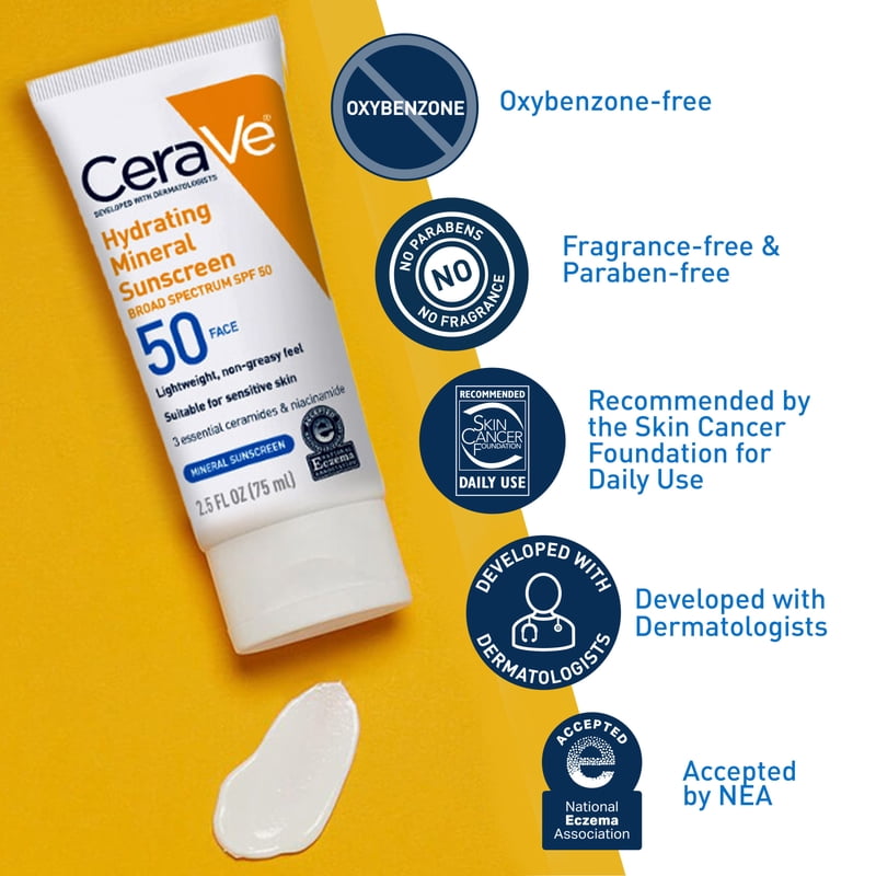 Mineral Sunscreen SPF 50 Face Lotion for Sensitive Skin Kids & Adults - Hydrating & Fragrance-Free