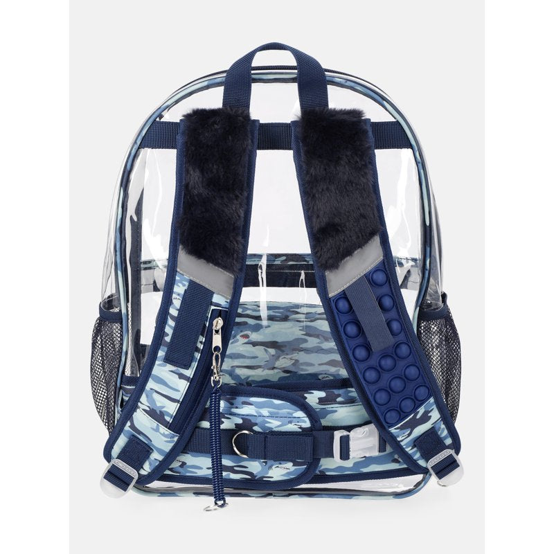 Kids Sensory Backpack and Lunch Tote Set - Clear Shark 17-inch, Blue