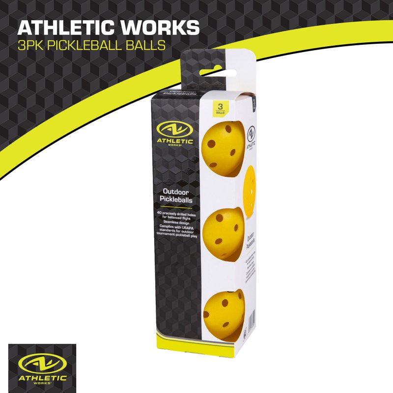 Athletic Works 3-Pack Pickleballs - Yellow (Variation: Single) 74mm 26g USA Pickleball Approved