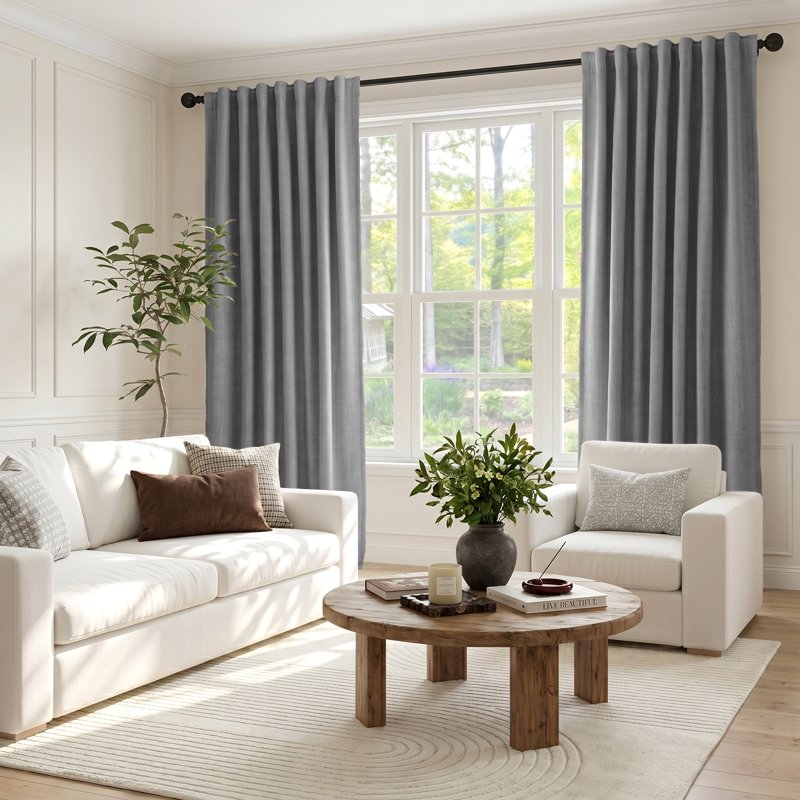 Blackout Faux Linen Curtains 52x72 Inches - Thermal Insulated Privacy Panel Set
