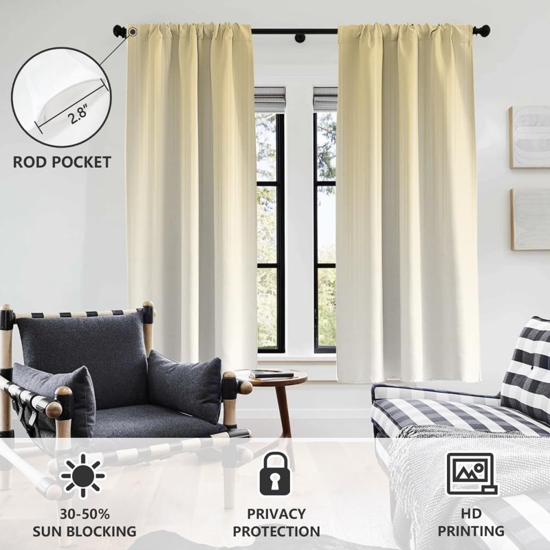 Light Yellow and White Ombre Window Curtain Set - 42x63 Inch Two Tone Boho Drapes for Living Room & Bedroom