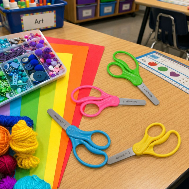 Kids Safety Scissors 5 Inch Blunt Tip Set for Children Classroom Crafting