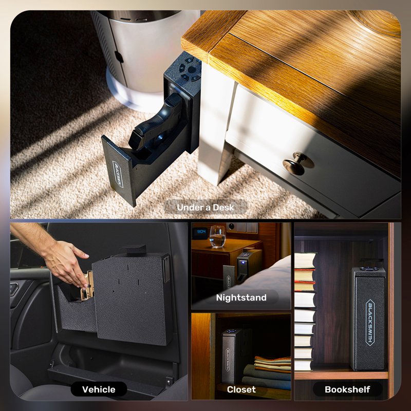 Biometric Gun Safe with App Control Wall Mount Pistol Locker Black