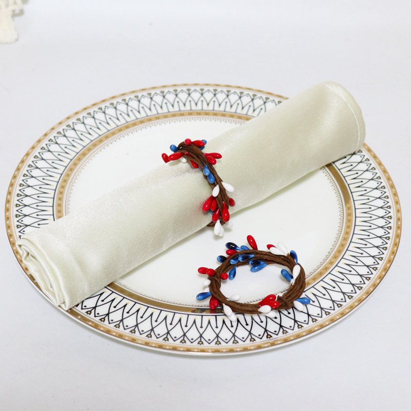 Patriotic Mini Wreath Napkin Ring Set - Red White Blue Berry Decor for 4th July Memorial Day