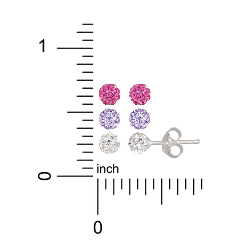 Sterling Silver Crystal Ball Stud Earrings Set for Girls & Tweens