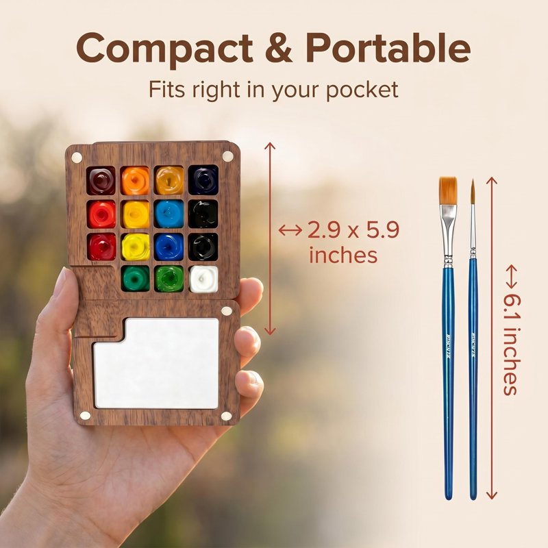 Mini Travel Watercolor Paint Set with Brushes Sketchbook & Copper Clip