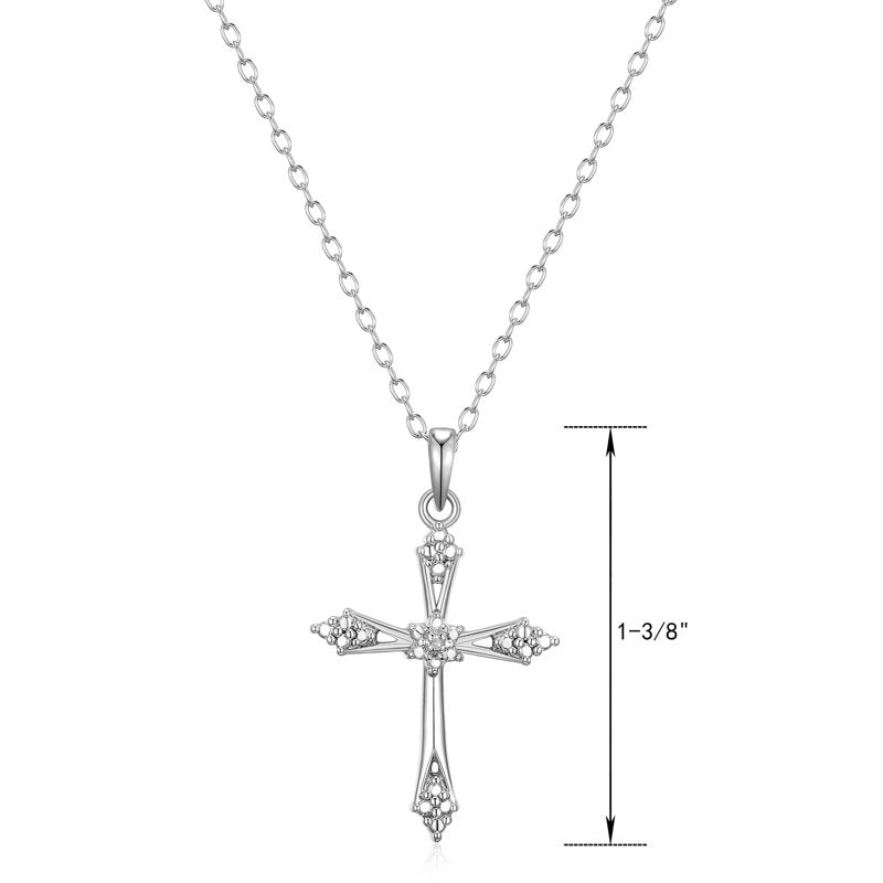 Silver Cross Pendant Necklace with Diamond Accent - 18 Inch