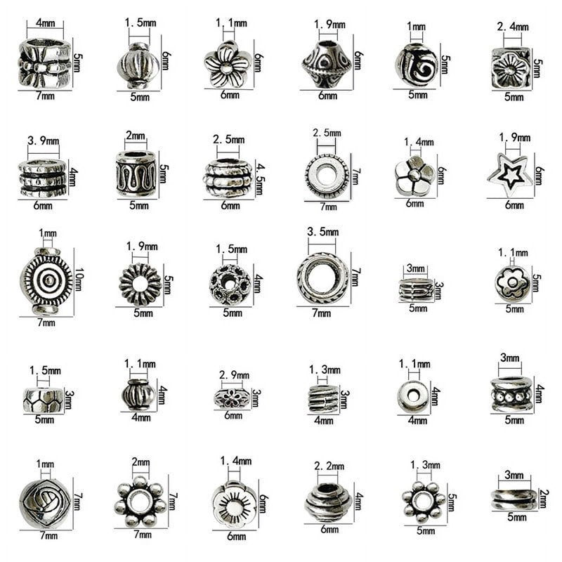Vintage Silver Beads for Jewelry Making - Large Hole Spacer Beads, 180pcs