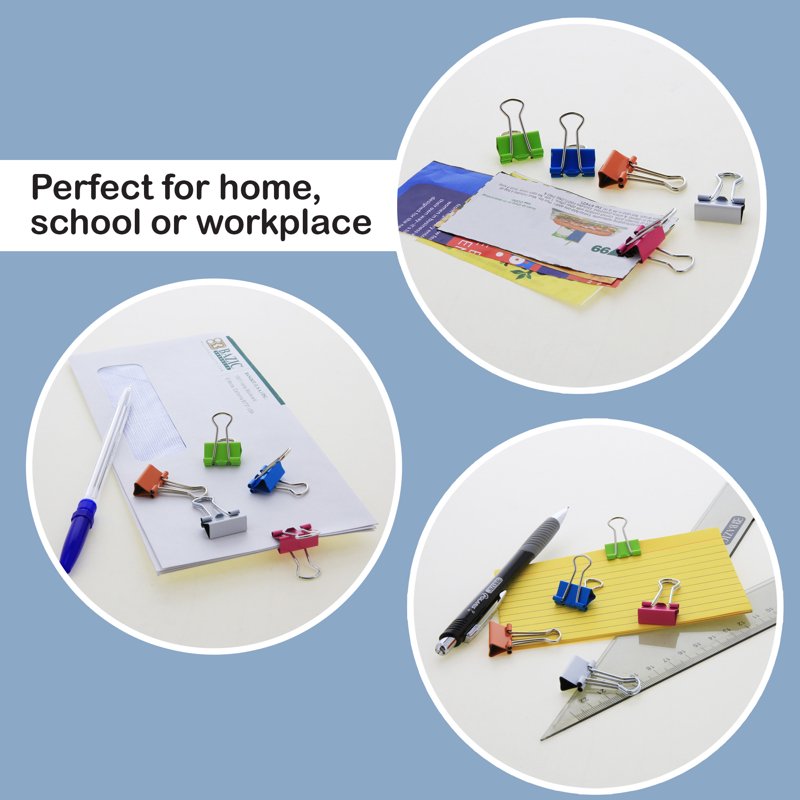 Multi-Color Small Binder Clips 3/4 Inch (19mm) Paper Clamps for Office & School - 20/Pack