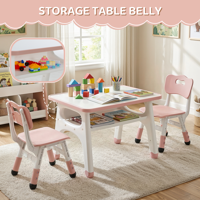 Kids Table and Chair Set with Adjustable Height and Graffiti Desktop - Pink & Yellow