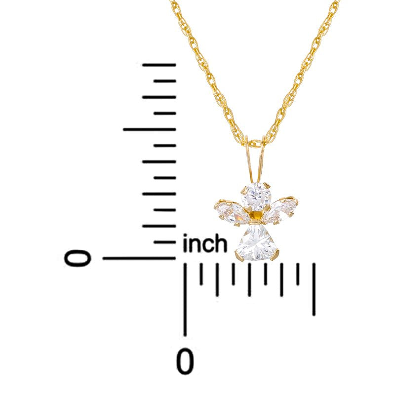 Girl's 14K Yellow Gold CZ Angel Pendant Necklace - 18-Inch Chain