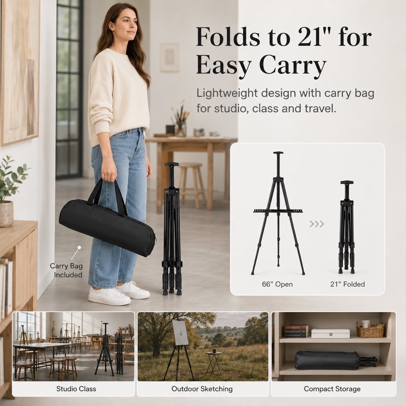 Adjustable Folding Metal Easel Stand for Paintings Signs & Displays