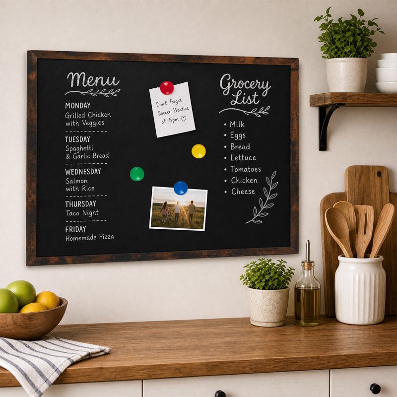 Magnetic Wall Chalkboard with Rustic Wood Frame, 36 x 24 Inches
