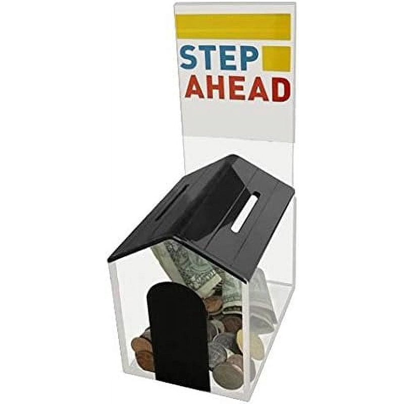House Shaped Charity Donation Box with Lock & Sign Holder - Black