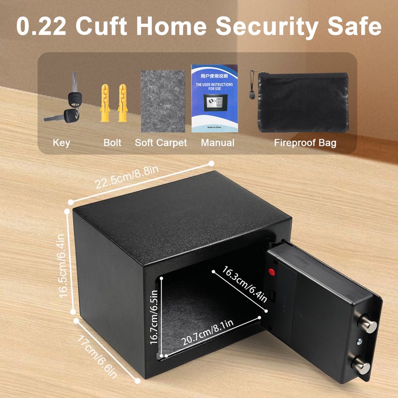 Mini Digital Safe Box 0.22 Cu Ft with Keypad & Key Home Security for Jewelry Cash