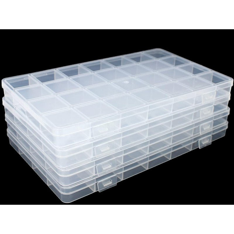 28-Grid Bead Organizer Plastic Storage Box Set with Fixed Dividers - Jewelry & Craft Supplies