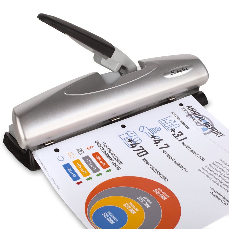 Heavy-Duty Desktop Hole Punch 2-7 Holes, 20 Sheets Capacity, LightTouch Lever