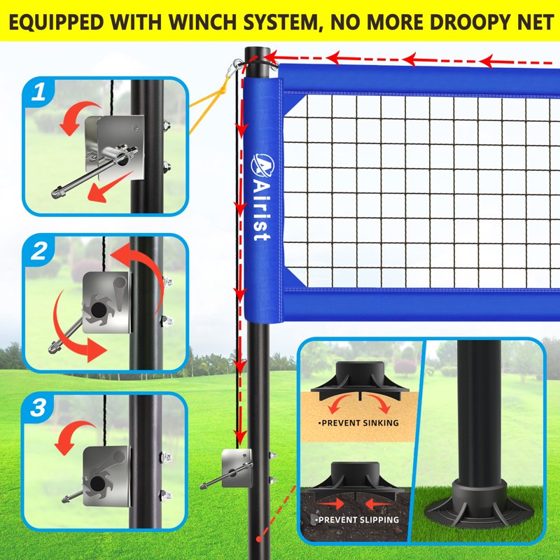 Heavy Duty Volleyball Net Set with Adjustable Aluminum Poles for Outdoor Beach & Backyard Play