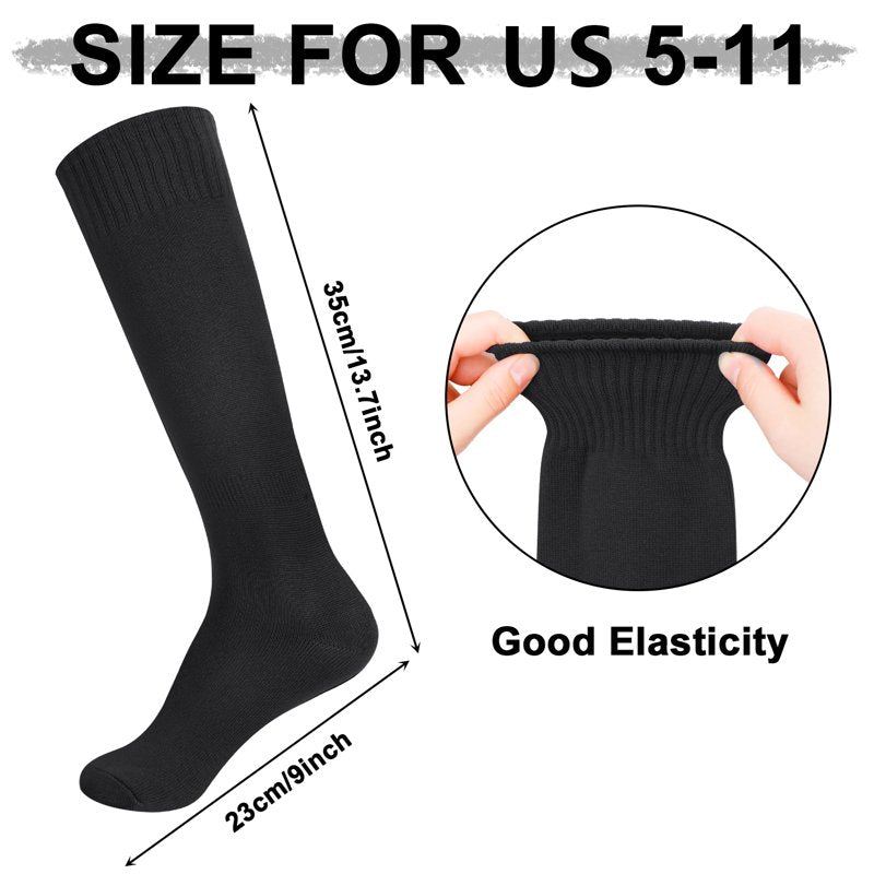 Football Soccer Socks 4 Pairs Knee-High Athletic Socks with Non-Slip Cuff, Medium Cushion, 8in Foot Length, Black