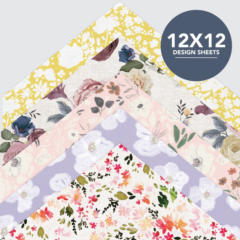 Floral Scrapbook Paper Pad - 50 Sheets, 25 Designs, 12x12 Inch