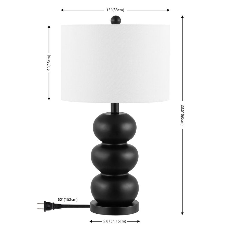 Modern Black Resin Table Lamp with White Linen Drum Shade - 24 Inch