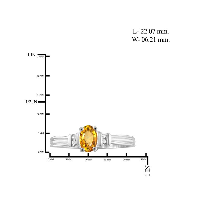 Sterling Silver Citrine Ring with White Diamond Accents - Birthstone Jewelry for Women