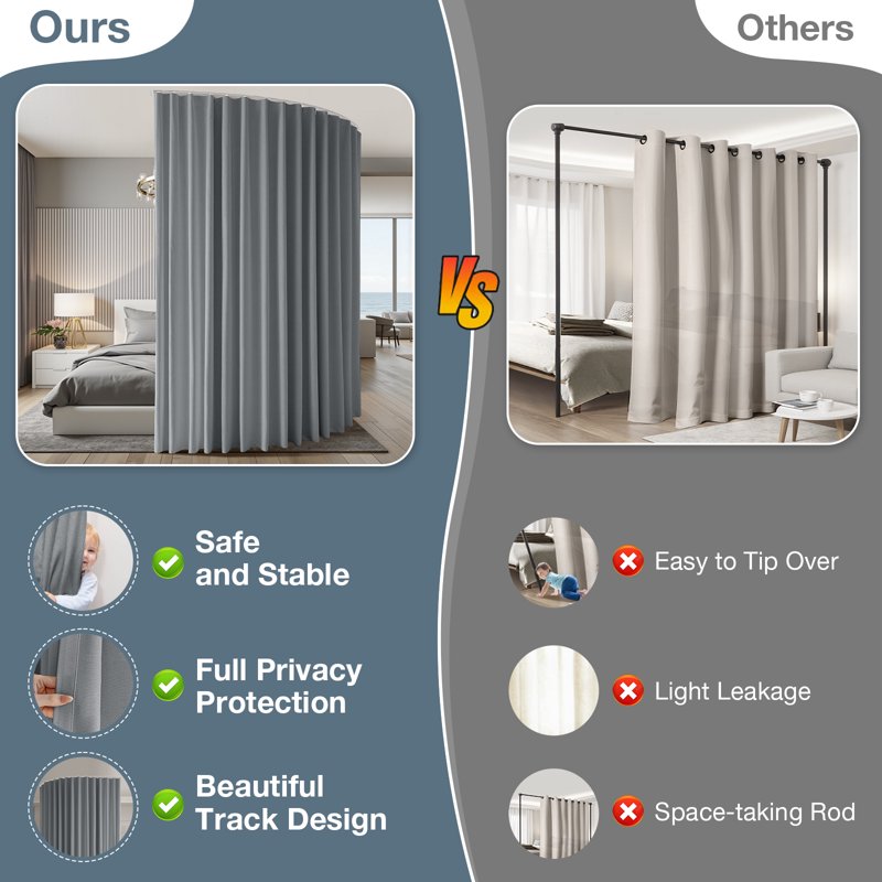 Room Divider Curtain Set with Track - Blackout, Noise Reduction, Thermal Insulation, 84-108 Inches
