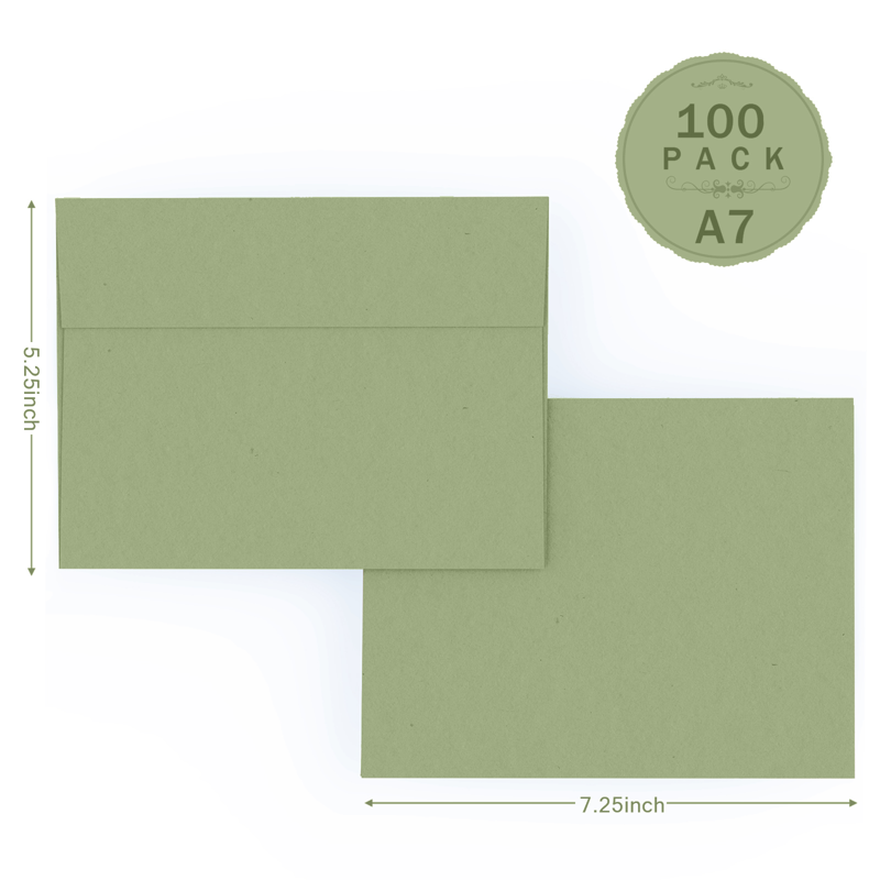 A7 Sage Green Self Sealing Invitations & Gift Card Envelopes 100 Pack