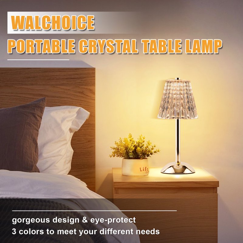 Rechargeable Crystal Table Lamp with Touch Control - Dimmable LED Night Light for Bedroom & Living Room