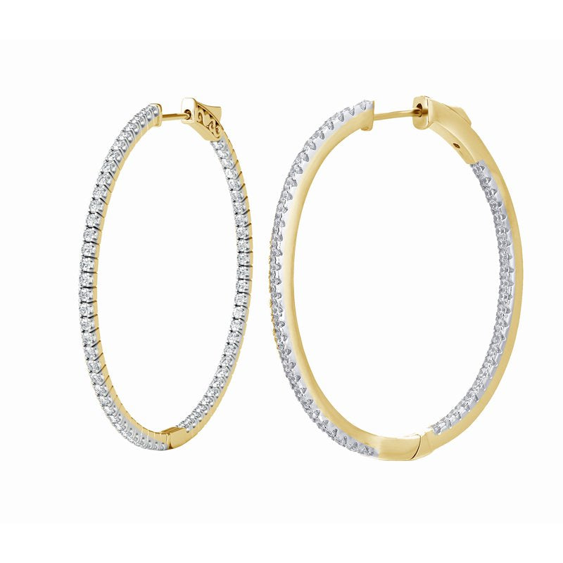Gold Plated Brass Hoop Earrings with Cubic Zirconia Inside Out 25mm