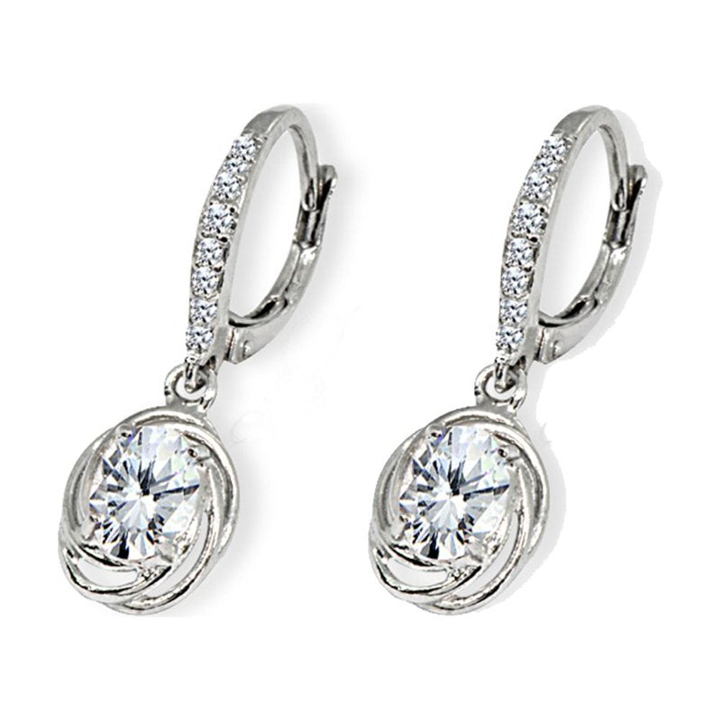 Sterling Silver Love Knot Dangle Earrings with Cubic Zirconia - Multiple Colors